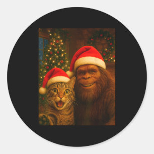 Lustiges Katzen-Selfie mit Bigfoot-Weihnachten Sas Runder Aufkleber