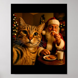 Lustiges Katzen-Selfie mit dem Weihnachtsmann Weih Poster