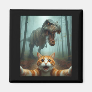 Lustiges Katzen-Selfie mit Dinosaurier-Grafik für Magnet
