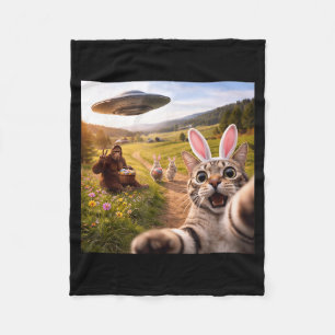Lustiges Katzen-Selfie mit Osterhase Bigfoot UFO f Fleecedecke