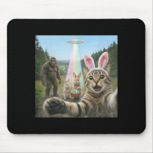 Lustiges Katzen-Selfie mit Osterhase Bigfoot UFO f Mousepad