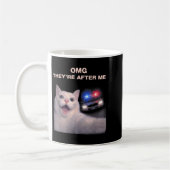 Lustiges Katzen-Selfie mit Polizei-Style-Meme-Graf Kaffeetasse (Links)