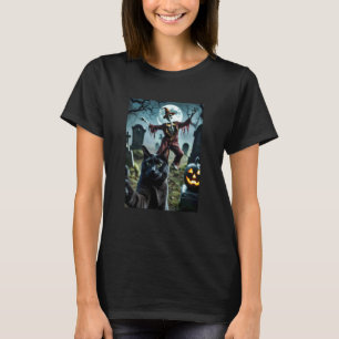 Lustiges Katzen-Selfie mit Skelett Gruseliges Hall T-Shirt