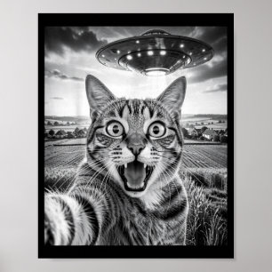 Lustiges Katzen-Selfie mit UFO-Alien im Vintage-Gr Poster