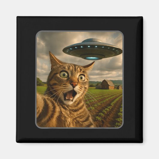 Lustiges Katzen-Selfie mit UFO-Alien-Meme Magnet (Vorne)
