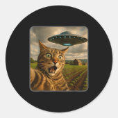 Lustiges Katzen-Selfie mit UFO-Alien-Meme Runder Aufkleber (Vorderseite)