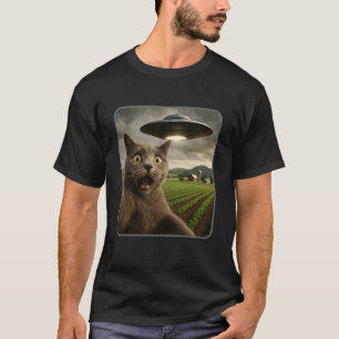 Lustiges Katzen-Selfie mit UFO-Alien-Meme T-Shirt