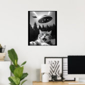 Lustiges Katzen-Selfie mit UFO-Alien Poster (Heimbüro)