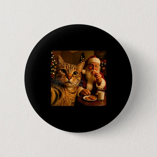 Lustiges Katzen-Selfie mit Weihnachtsmann Weihnach Button (Vorderseite)