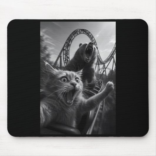 Lustiges Katzen-Selfie Top Mit Bär Achterbahn Mousepad (Vorne)