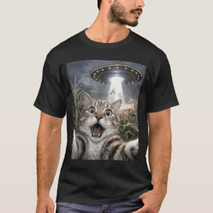 Lustiges Katzen-Selfie-UFO-Alien-Tier-Meme für Män T-Shirt