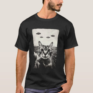 Lustiges Katzen-Selfie-UFO-Foto seltsame Katze wei T-Shirt