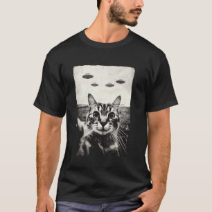Lustiges Katzen-Selfie-UFO-Foto Seltsame Katze Wei T-Shirt