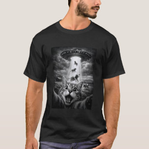Lustiges Katzen-Selfie UFO Kühe Entführung Schocki T-Shirt
