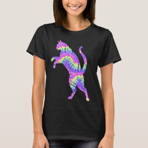 Lustiges Katzen-Tie-Dye-Regenbogen-Hippie-Kostüm H T-Shirt