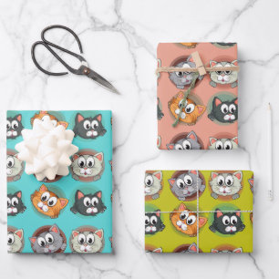 Lustiges Katzen-Wrap-Papier-Set aus 3 Geschenkpapier Set