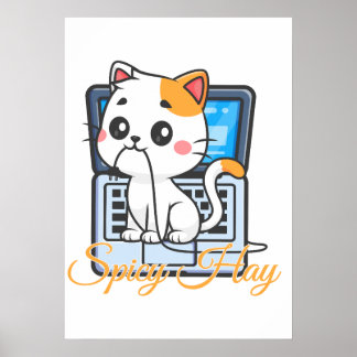 Lustiges Katzenbild mit würzigem Heu, das Kabel be Poster