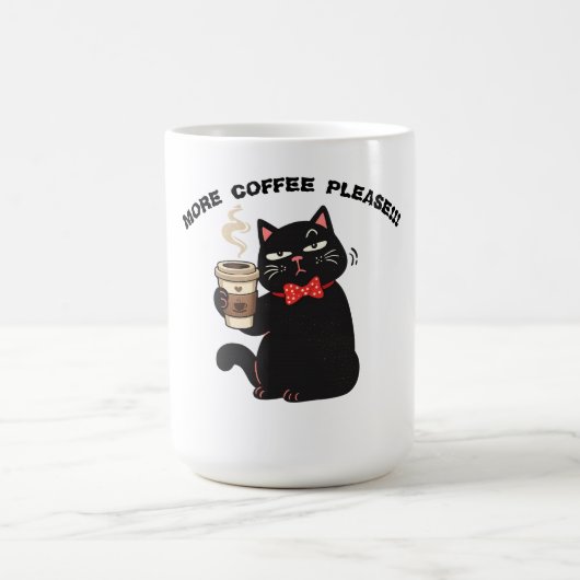 Lustiges Katzenkaffee-Design – „Mehr Kaffee bitte“ Kaffeetasse (Mittel)