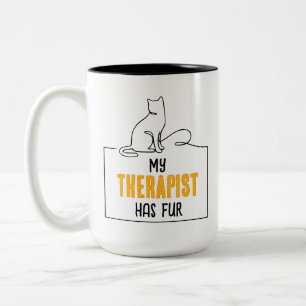 Lustiges Katzenliebhaber-Zitat Mein Therapeut hat  Zweifarbige Tasse