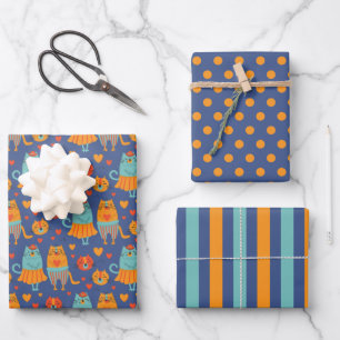 Lustiges Katzenpaar Geschenkpapier Set von 3