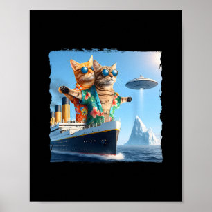 Lustiges Katzenpaar Selfie mit außerirdischem Urla Poster