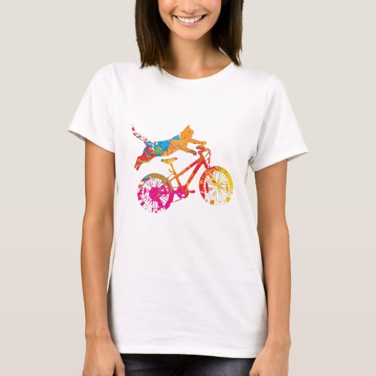 Lustiges Katzenshirt auf einem Fahrrad mit Farbe. T-Shirt (Vorderseite)