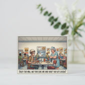 Lustiges Kellnerin Leben Restaurant Humor Postkarte (Stehend Vorderseite)