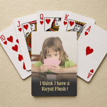Lustiges Kind überrascht von Royal Flush Foto-Gesc