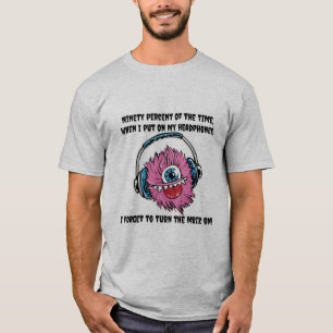 Lustiges Kopfhörer-Monster-Typografie-T-Shirt T-Shirt
