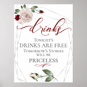Lustiges Kostenlose Getränke Bar Menu Schild Blush