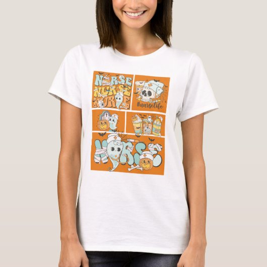 Lustiges Krankenpfleger-Halloween-Orangestein Basi T-Shirt (Vorderseite)