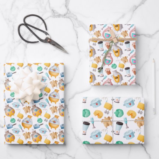 lustiges Küchenmuster Party Geschenkpapier Set (Vorderseite)