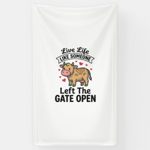 Lustiges Kuh-Tor-öffnen Vintage-Stickerei-Shirt-De Banner