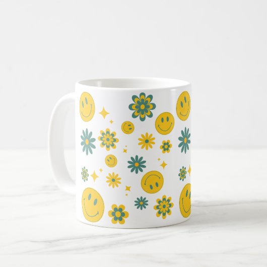 lustiges Lächeln Gesicht und grobe Blume Kaffeetasse (Vorderseite Links)