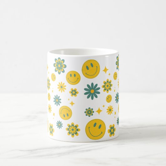 lustiges Lächeln Gesicht und grobe Blume Kaffeetasse (Mittel)