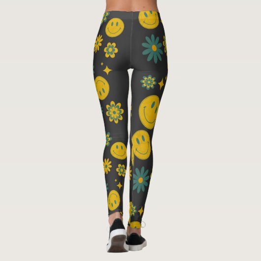 lustiges Lächeln Gesicht und grobe Blume Leggings (Rückseite)