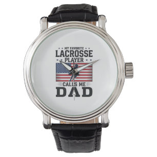 Lustiges Lacrosse-Vater-Amerikanische-Flagge-Vinta Armbanduhr