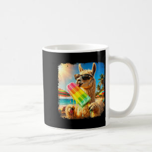 Lustiges Lama, das Eis am Sommerstrand isst Tier Kaffeetasse