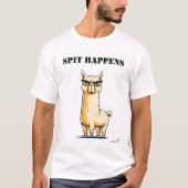 Lustiges Lama-T-Shirt mit Spruch 'Spit Happens' T-Shirt (Vorderseite)
