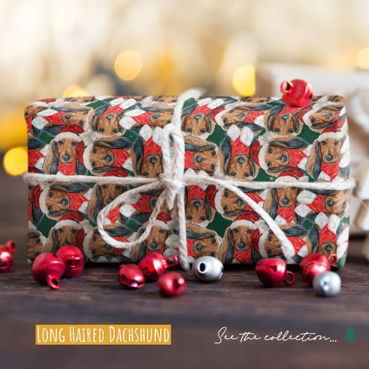 Lustiges Langhaar-Dachshund-Weihnachtsmuster Geschenkpapier