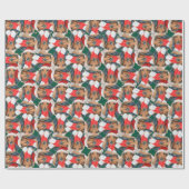 Lustiges Langhaar-Dachshund-Weihnachtsmuster Geschenkpapier (Flach)