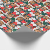 Lustiges Langhaar-Dachshund-Weihnachtsmuster Geschenkpapier (Ecke)