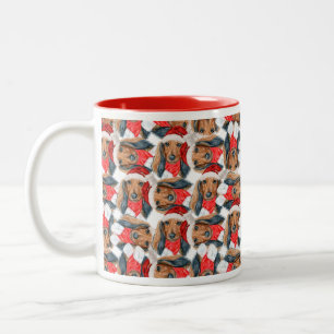 Lustiges Langhaar-Dachshund-Weihnachtsmuster Zweifarbige Tasse