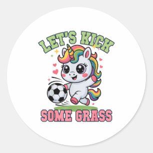 Lustiges Lasst uns ein bisschen Gr Fußball Einhorn Runder Aufkleber