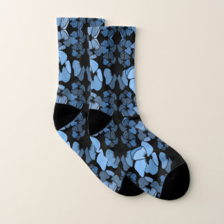 Lustiges lebendiges blaues und schwarzes Blumenmus Socken
