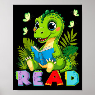 Lustiges Lesen Dinosaurier T-Rex Dino Buchliebhabe Poster