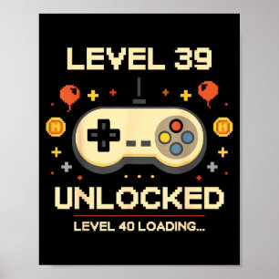 Lustiges Level 39 freigeschaltet Gamer 39. Geburts Poster