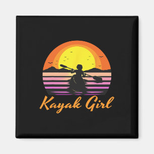 Lustiges Mädchen beim Kayakfahren Sonnenuntergang Magnet