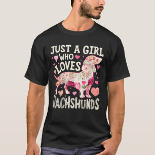 Lustiges Mädchen, das Dachshund-Hund-Silhouette li T-Shirt