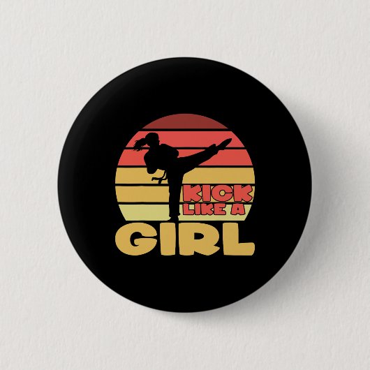 Lustiges Mädchen Kickboxen Mädchen Karate Mädchen Button (Vorderseite)